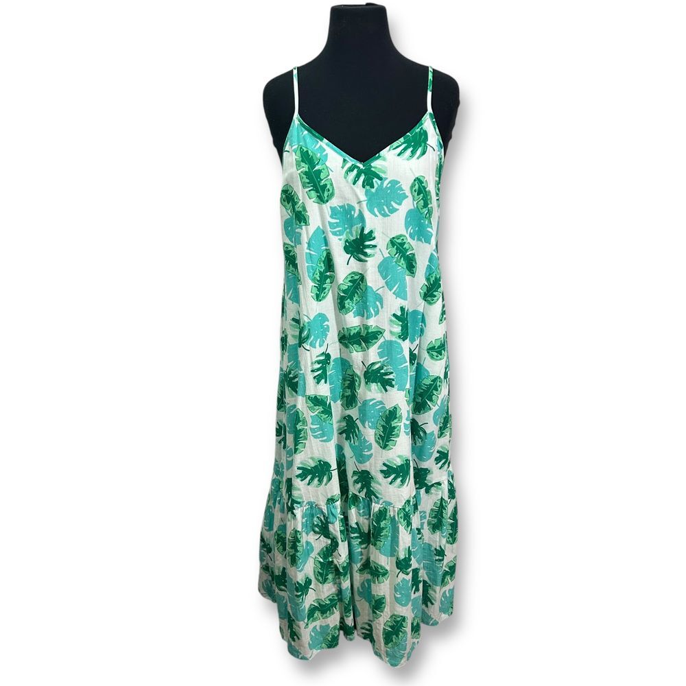 J Crew Tropical Palm Leaf Print Maxi Dress Spaghetti Strap Vacation‎ Sundress Sm